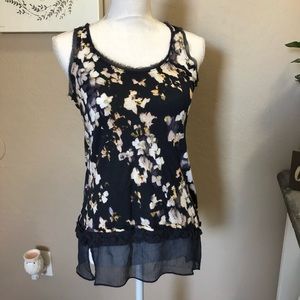 Simply Vera Wang Navy Blue Floral Blouse XS